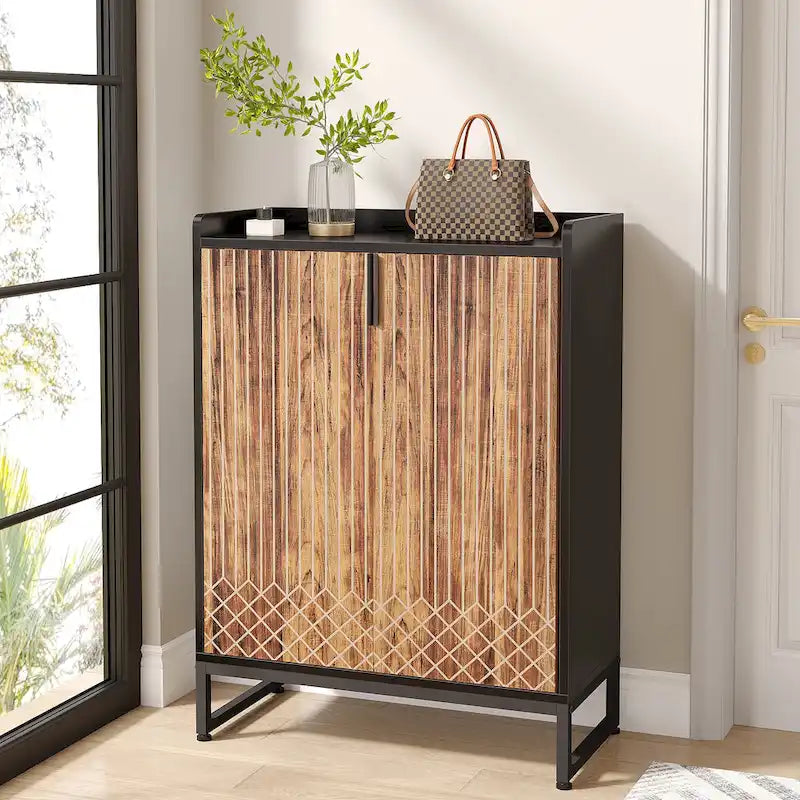 5 Tier Shoe Cabinet with Doors 25 Pairs White Wood Shoes Organizer