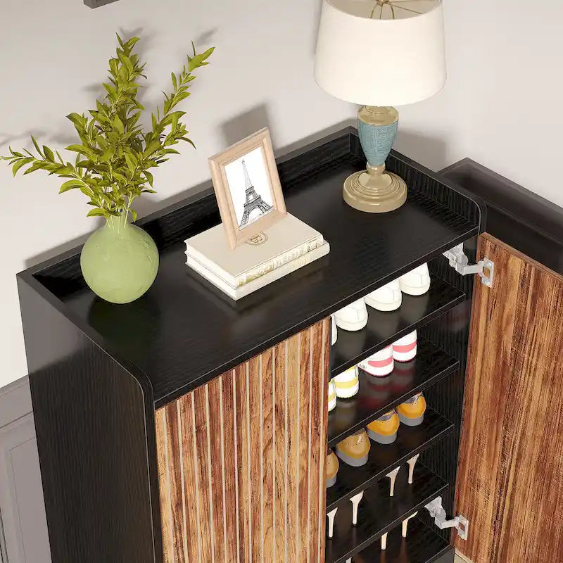 5 Tier Shoe Cabinet with Doors 25 Pairs White Wood Shoes Organizer