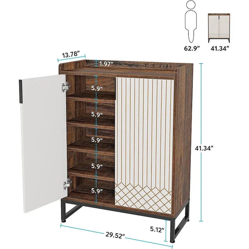 5 Tier Shoe Cabinet with Doors 25 Pairs White Wood Shoes Organizer
