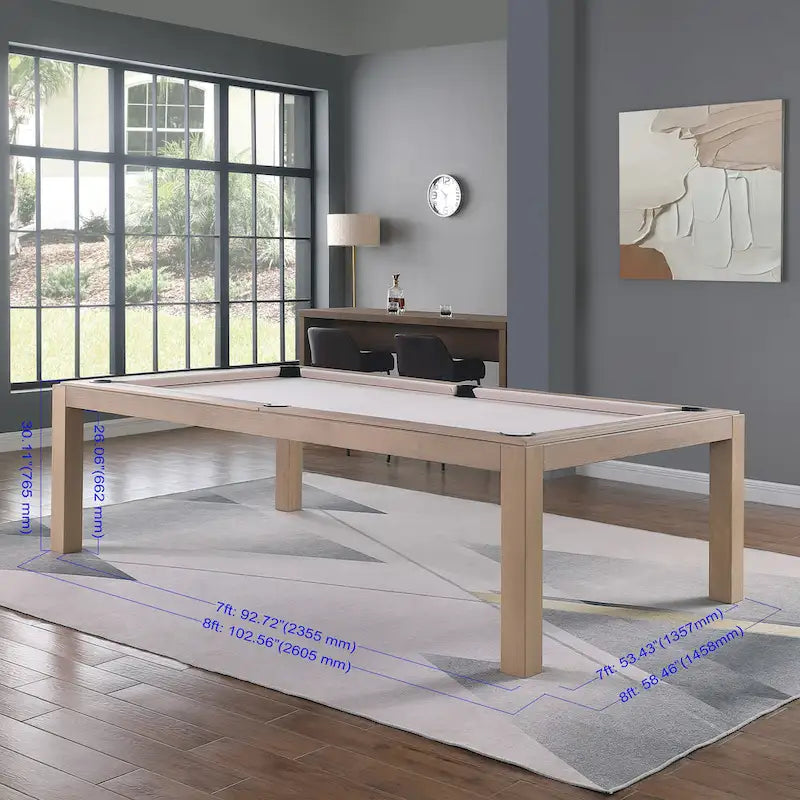 Olivia 8ft Driftwood Ash Billiard Slate Pool Table with Dining Top