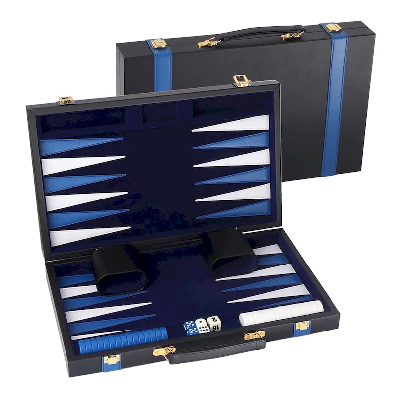 GSE 22 Premium Leather Backgammon Board Game Set, Portable Folding Backgammon Board Game with Game Pieces - Large