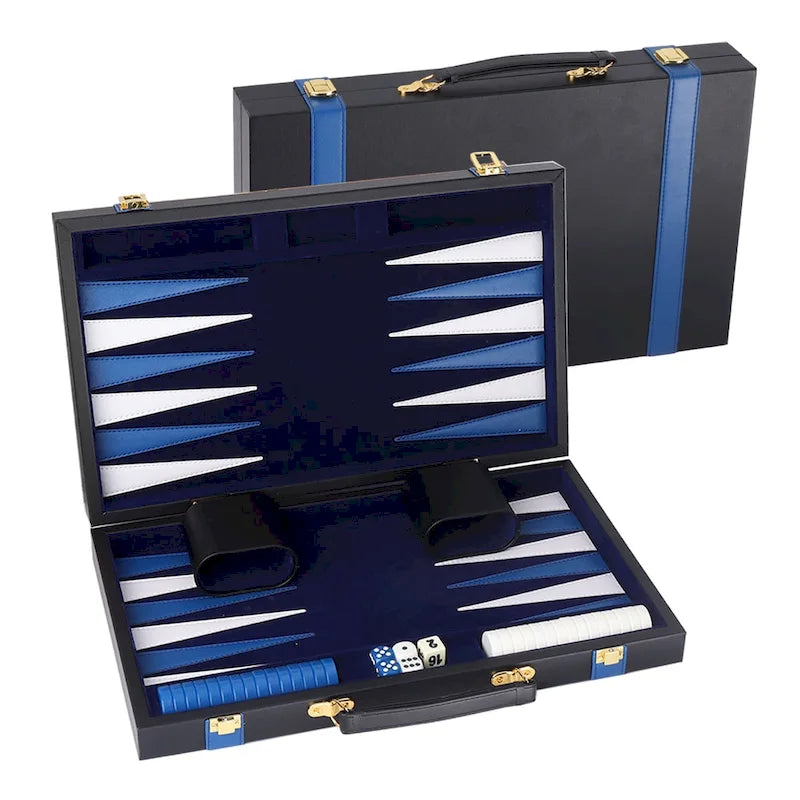GSE 22 Premium Leather Backgammon Board Game Set, Portable Folding Backgammon Board Game with Game Pieces - Large