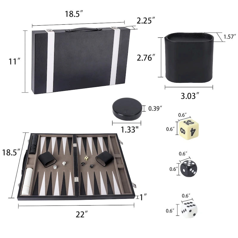GSE 22 Premium Leather Backgammon Board Game Set, Portable Folding Backgammon Board Game with Game Pieces - Large