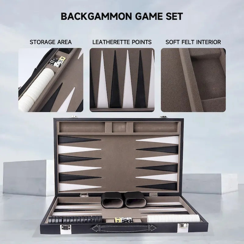 GSE 22 Premium Leather Backgammon Board Game Set, Portable Folding Backgammon Board Game with Game Pieces - Large