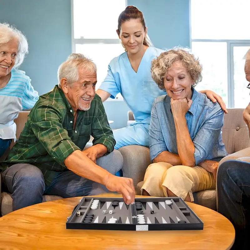 GSE 22 Premium Leather Backgammon Board Game Set, Portable Folding Backgammon Board Game with Game Pieces - Large