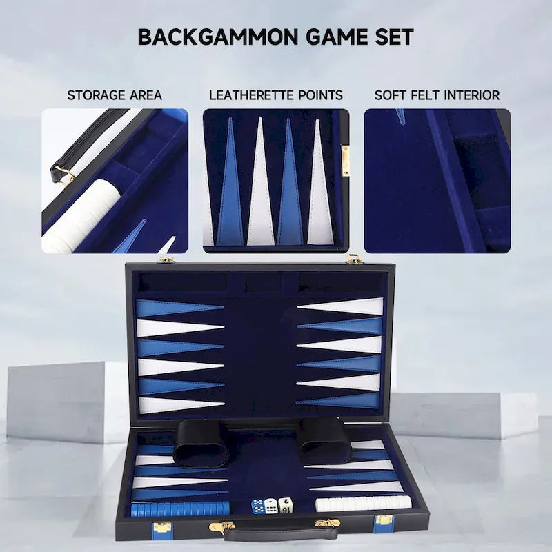 GSE 22 Premium Leather Backgammon Board Game Set, Portable Folding Backgammon Board Game with Game Pieces - Large