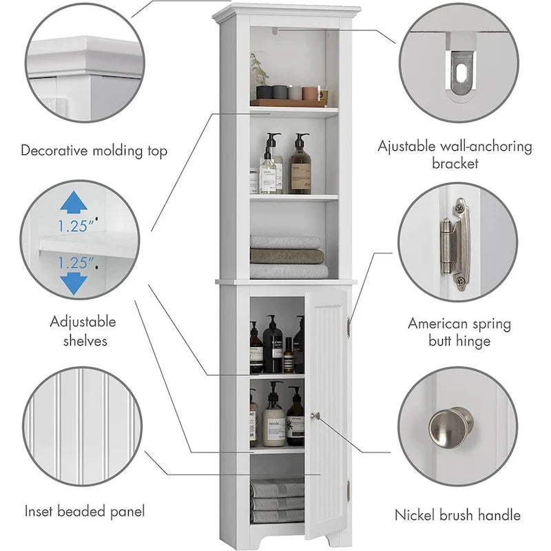 UTEX 64 Freestanding Storage Cabinet, Bathroom Tall Cabinet with Doors and Shelves, Free Standing Linen Tower