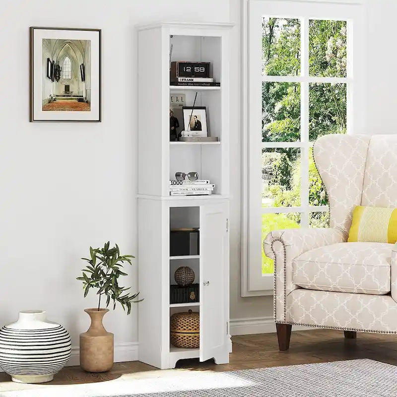 UTEX 64 Freestanding Storage Cabinet, Bathroom Tall Cabinet with Doors and Shelves, Free Standing Linen Tower