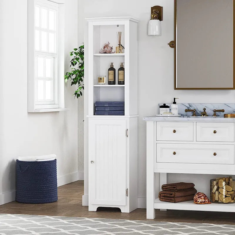 UTEX 64 Freestanding Storage Cabinet, Bathroom Tall Cabinet with Doors and Shelves, Free Standing Linen Tower