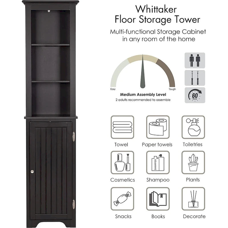 UTEX 64 Freestanding Storage Cabinet, Bathroom Tall Cabinet with Doors and Shelves, Free Standing Linen Tower