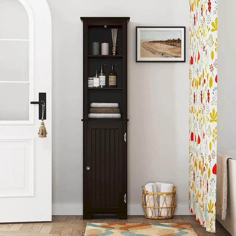 UTEX 64 Freestanding Storage Cabinet, Bathroom Tall Cabinet with Doors and Shelves, Free Standing Linen Tower