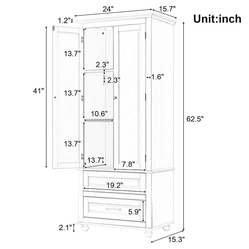Tall Storage Cabinet with Two Drawers for Bathroom/Office