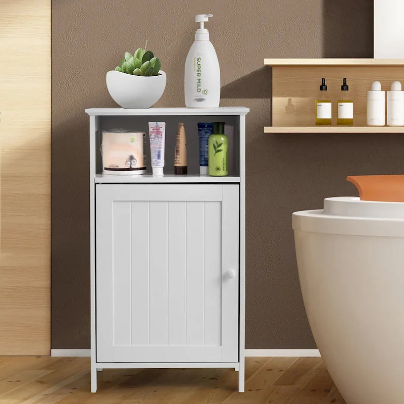 Bathroom Floor Storage Cabinet with Single Door and Adjustable Shelf