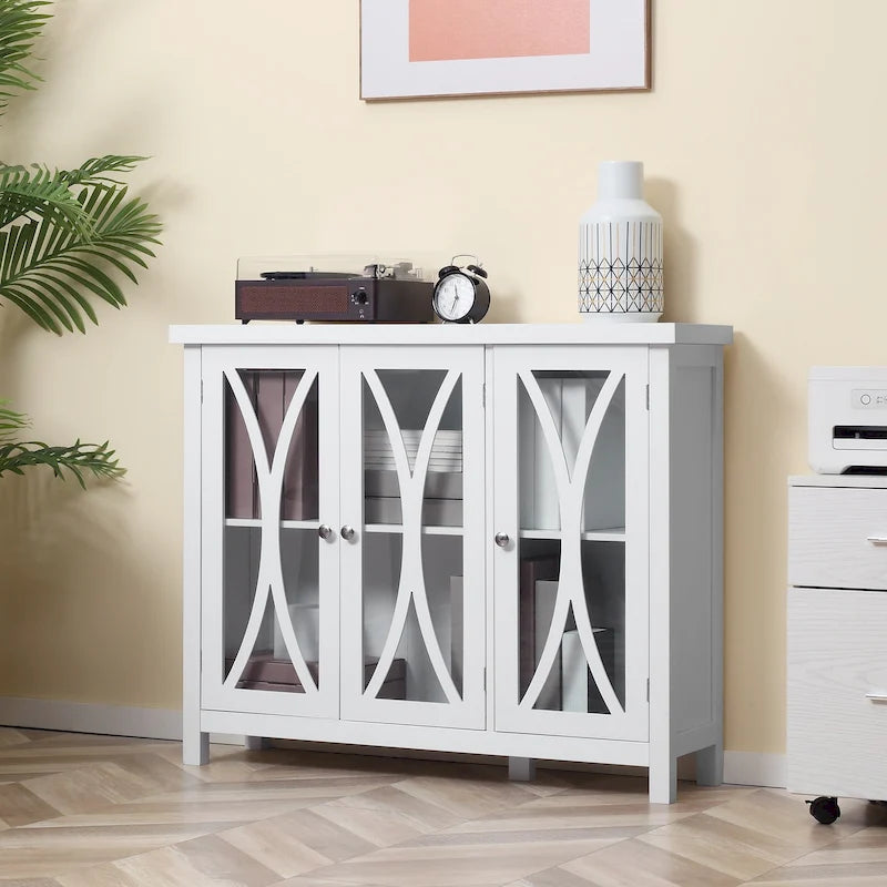 HOMCOM Modern Kitchen Sideboard, Buffet Cabinet with 2 Storage Cupboard, Glass Doors