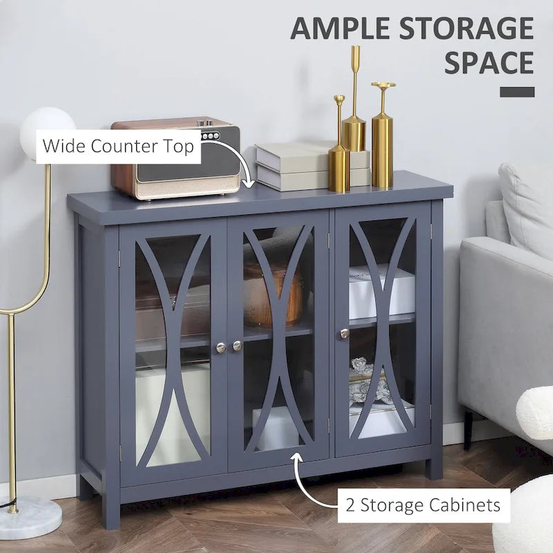 HOMCOM Modern Kitchen Sideboard, Buffet Cabinet with 2 Storage Cupboard, Glass Doors