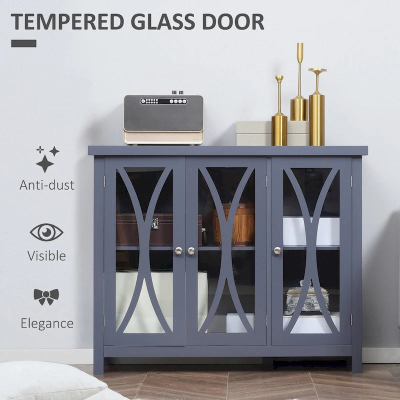 HOMCOM Modern Kitchen Sideboard, Buffet Cabinet with 2 Storage Cupboard, Glass Doors