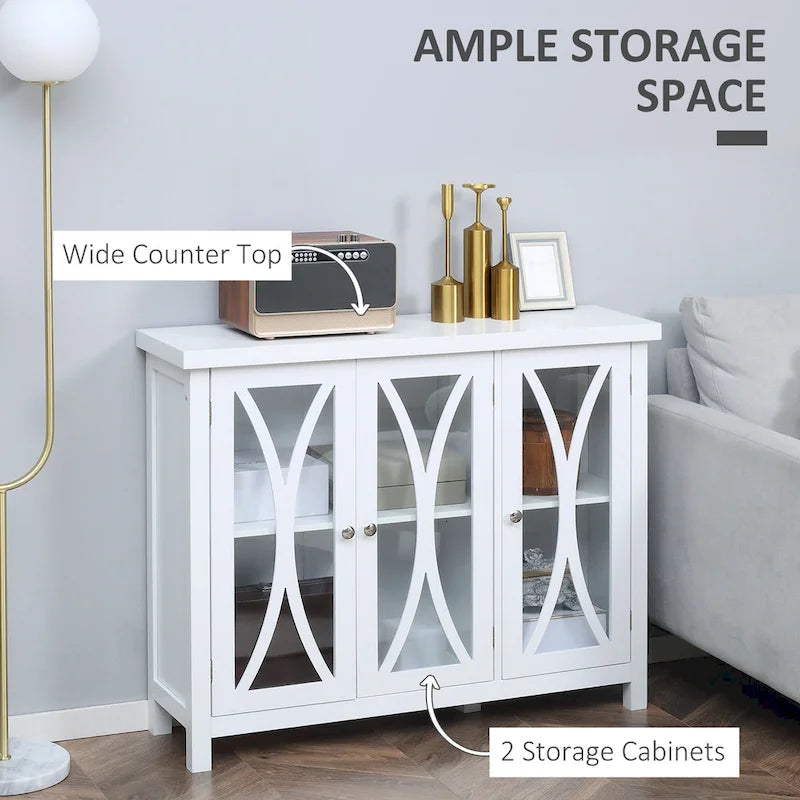 HOMCOM Modern Kitchen Sideboard, Buffet Cabinet with 2 Storage Cupboard, Glass Doors