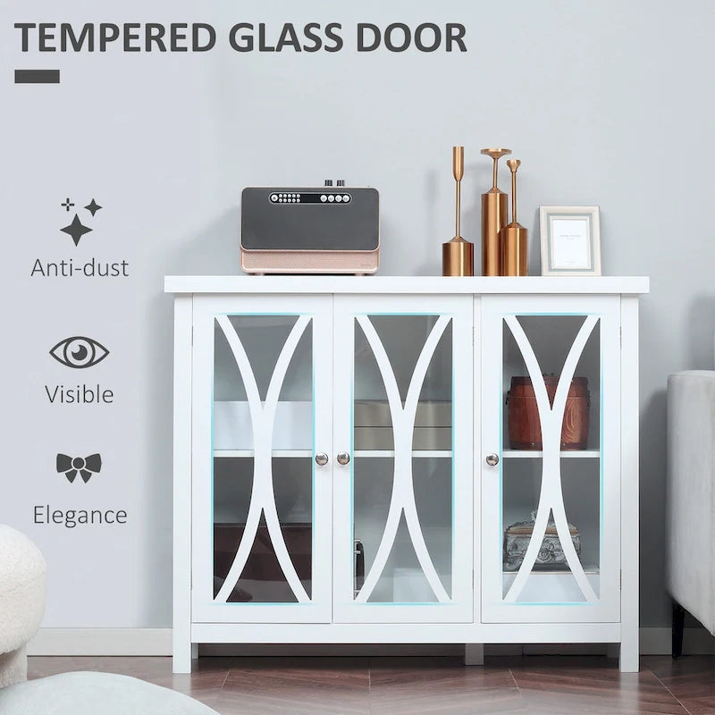 HOMCOM Modern Kitchen Sideboard, Buffet Cabinet with 2 Storage Cupboard, Glass Doors