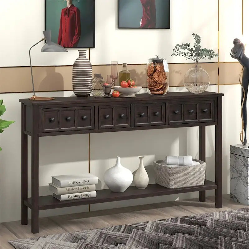 Merax 60 Long Console Table with Different Size Drawers and Bottom Shelf