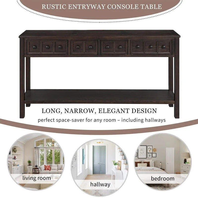 Merax 60 Long Console Table with Different Size Drawers and Bottom Shelf