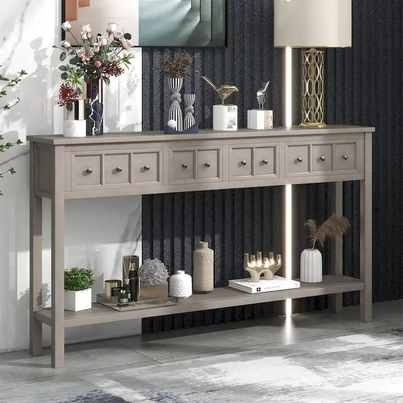 Merax 60 Long Console Table with Different Size Drawers and Bottom Shelf