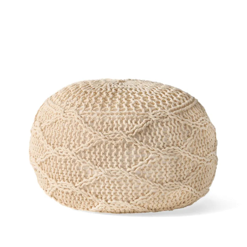 Morven Modern Knitted Cotton Round Pouf by Christopher Knight Home