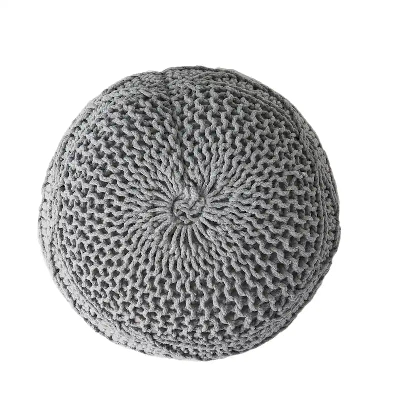 Morven Modern Knitted Cotton Round Pouf by Christopher Knight Home