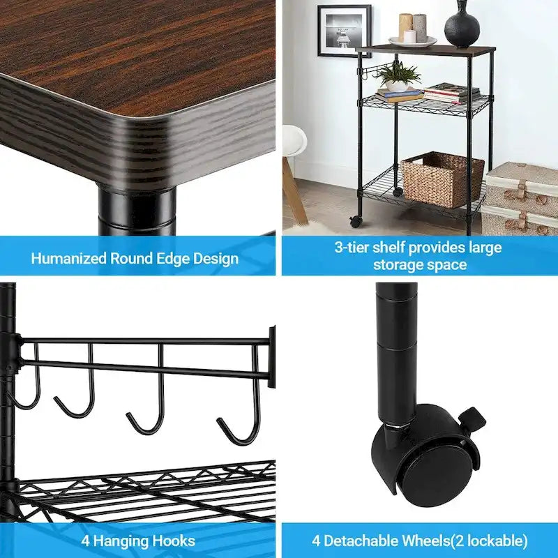 3-Tier Kitchen Utility Cart Black