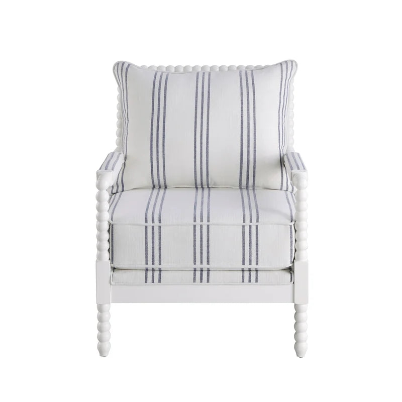 Penelopina White and Navy Upholstered Stripe Accent Chair