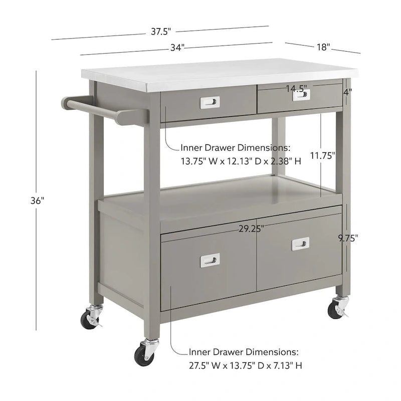 Julianna Stainless Steel Kitchen Cart