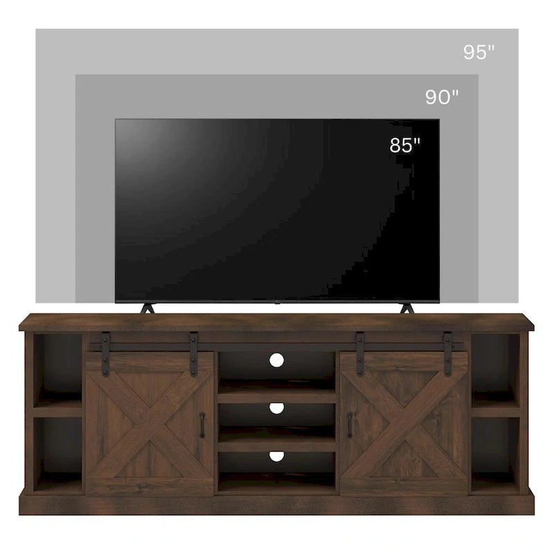 Bridgevine Home Farmhouse 85 inch TV Stand Console for TVs up to 95 inches, No Assembly Required, Aged Whiskey Finish