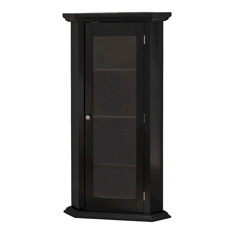 Corner Curio Storage Cabinet with Glass Door, Black Finish
