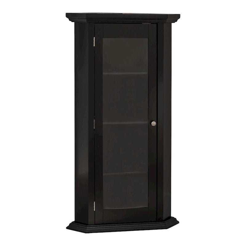 Corner Curio Storage Cabinet with Glass Door, Black Finish