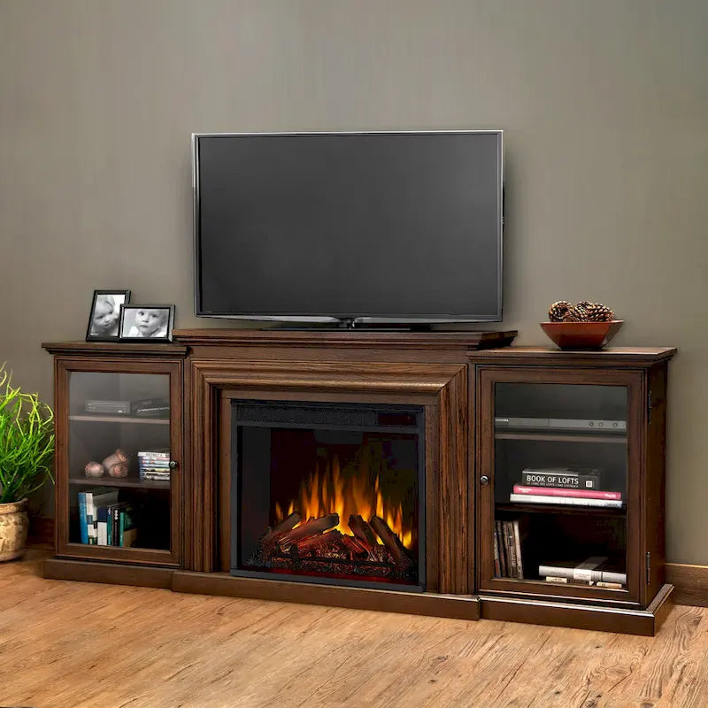 Frederick 72 Electric TV Stand Fireplace in Chestnut Oak by Real Flame - 72L x 15.5W x 30.1H