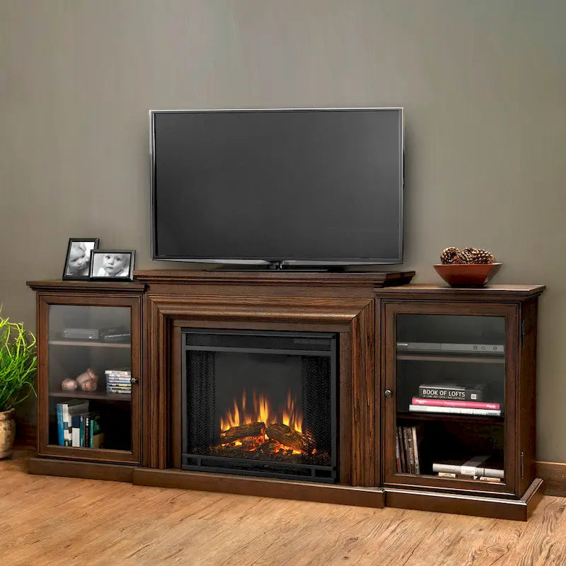Frederick 72 Electric TV Stand Fireplace in Chestnut Oak by Real Flame - 72L x 15.5W x 30.1H