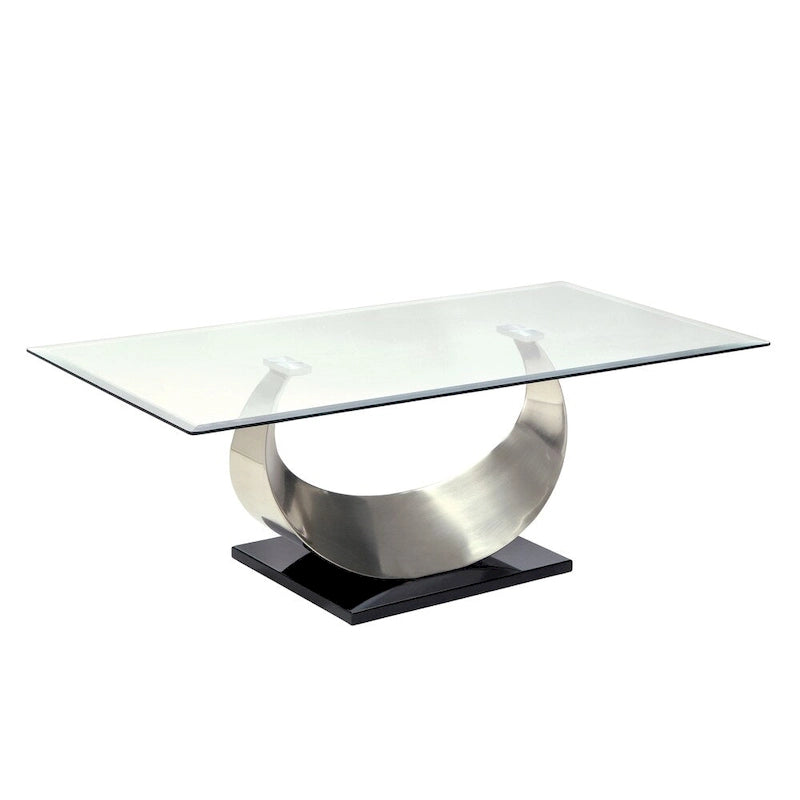 Heer Contemporary Silver 48-inch Glass Top U-shaped 2-Piece Coffee Table and End Table Set by Furniture of America