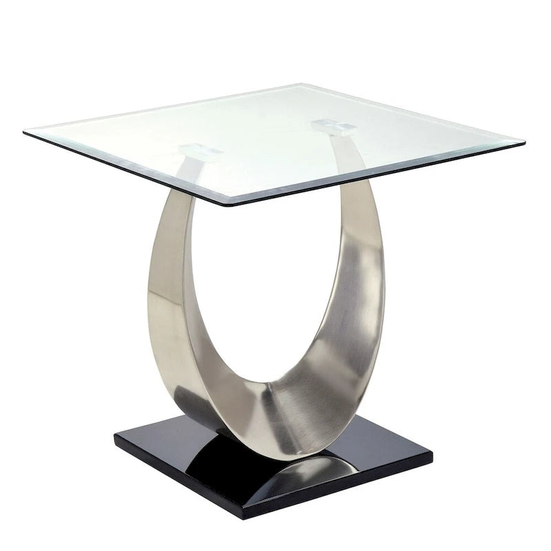 Heer Contemporary Silver 48-inch Glass Top U-shaped 2-Piece Coffee Table and End Table Set by Furniture of America