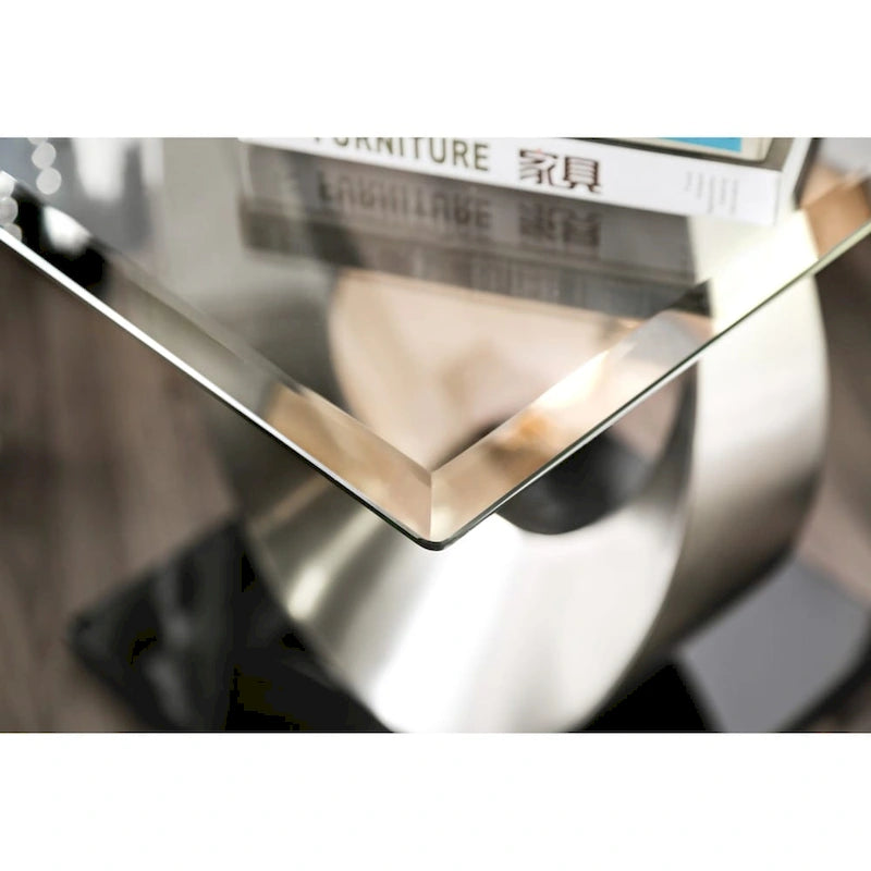 Heer Contemporary Silver 48-inch Glass Top U-shaped 2-Piece Coffee Table and End Table Set by Furniture of America
