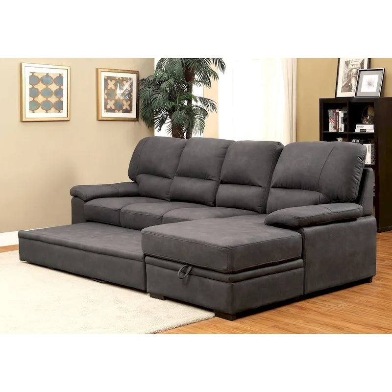 Werr Contemporary Faux Nabuck Fabric Sleeper Sectional with Storage Under Chaise by Furniture of America