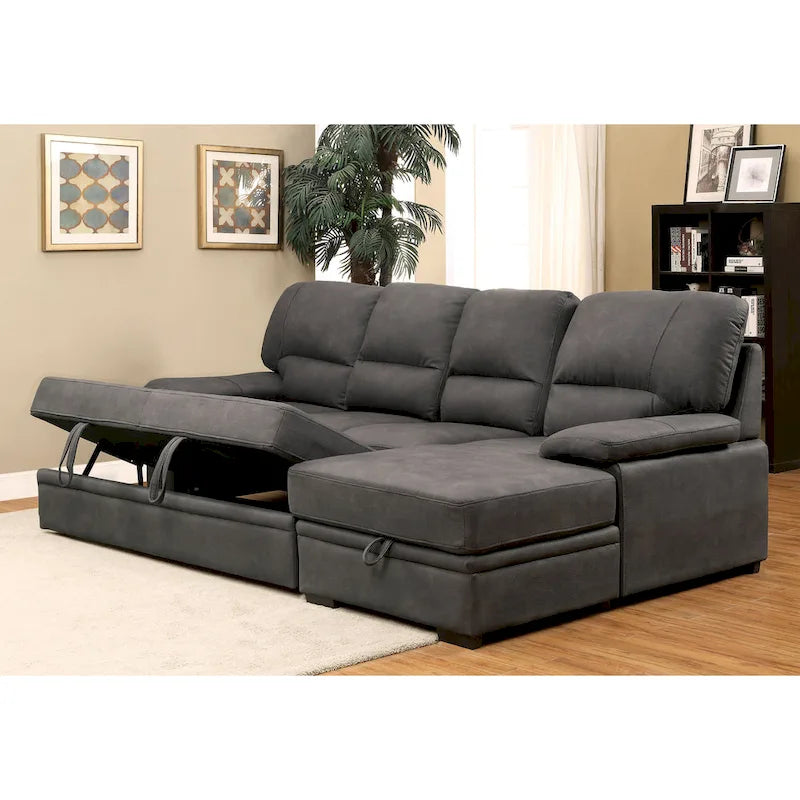 Werr Contemporary Faux Nabuck Fabric Sleeper Sectional with Storage Under Chaise by Furniture of America