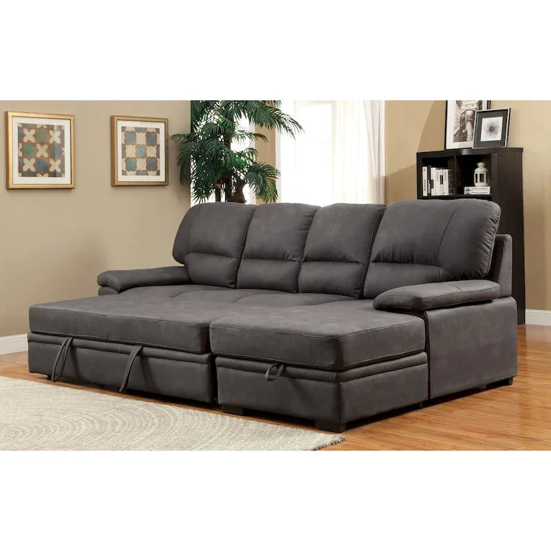 Werr Contemporary Faux Nabuck Fabric Sleeper Sectional with Storage Under Chaise by Furniture of America
