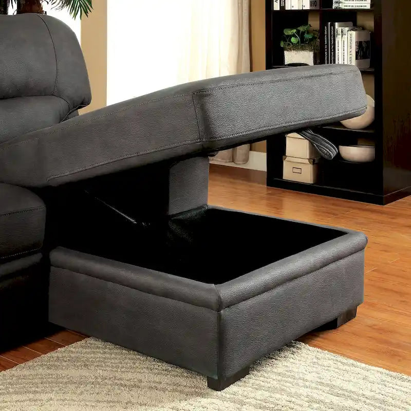 Werr Contemporary Faux Nabuck Fabric Sleeper Sectional with Storage Under Chaise by Furniture of America