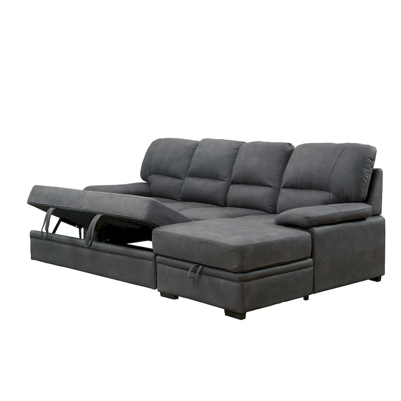 Werr Contemporary Faux Nabuck Fabric Sleeper Sectional with Storage Under Chaise by Furniture of America