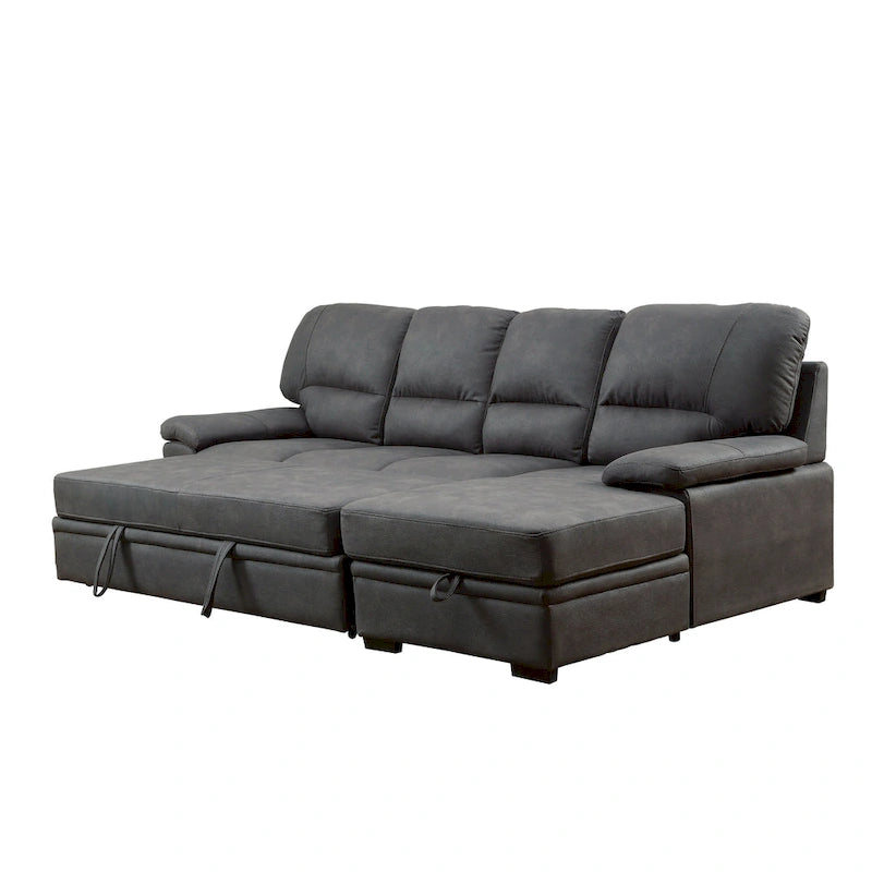Werr Contemporary Faux Nabuck Fabric Sleeper Sectional with Storage Under Chaise by Furniture of America