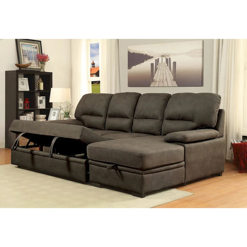 Werr Contemporary Faux Nabuck Fabric Sleeper Sectional with Storage Under Chaise by Furniture of America