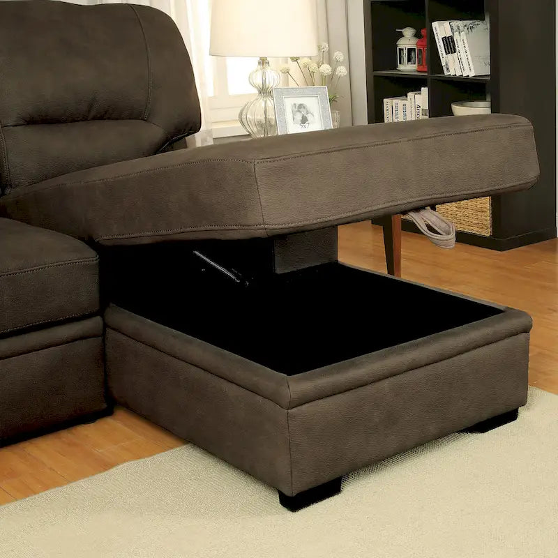 Werr Contemporary Faux Nabuck Fabric Sleeper Sectional with Storage Under Chaise by Furniture of America