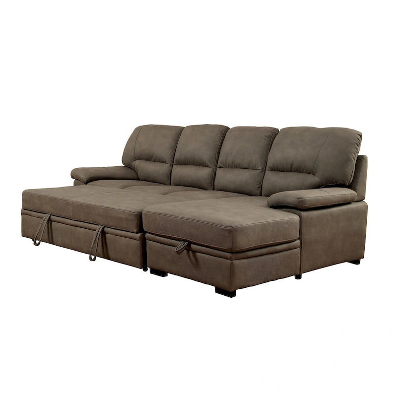 Werr Contemporary Faux Nabuck Fabric Sleeper Sectional with Storage Under Chaise by Furniture of America