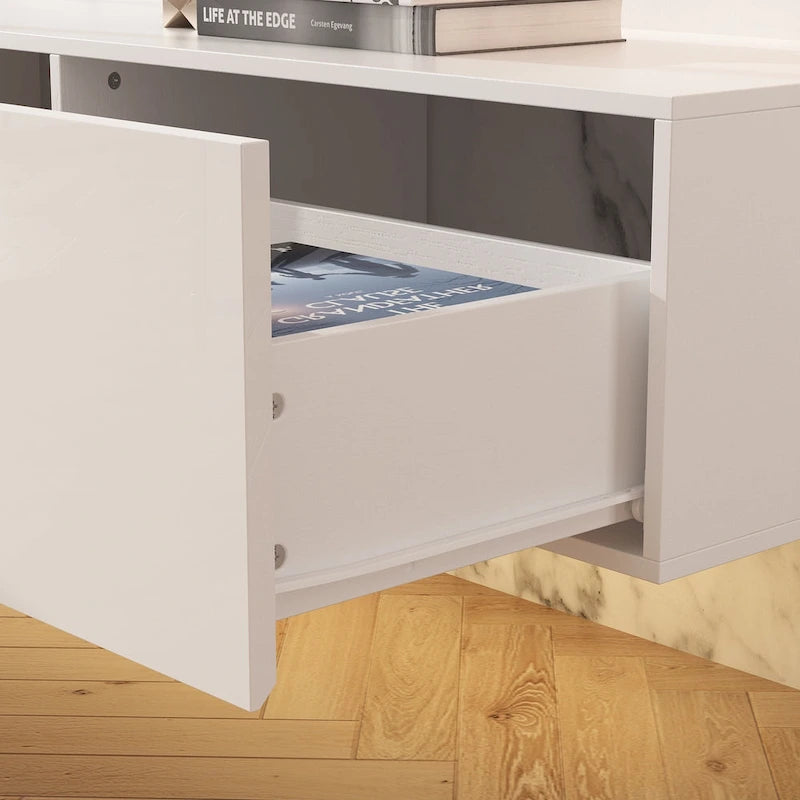 63 Floating Entertainment Center, Wall Mount LED TV Stand High Gloss