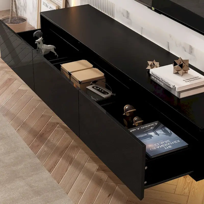 63 Floating Entertainment Center, Wall Mount LED TV Stand High Gloss