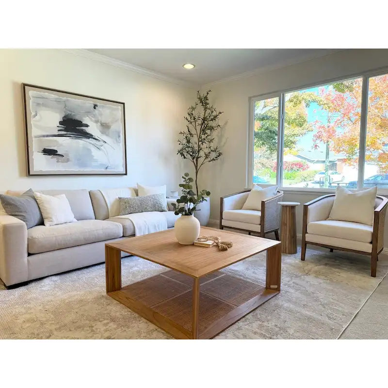 Tillman Linen Accent Arm Chair with Rattan